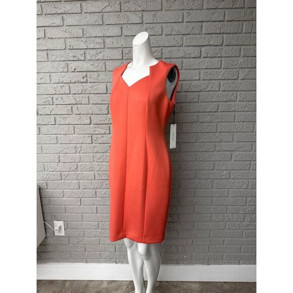 Calvin Klein Women Orange Sleeveless Notched Neckline Sheath Dress Size 12P - Picture 4 of 10